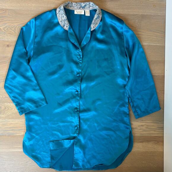 VTG Victoria Secret Gold Label Button Down Nightgown Sleep Shirt Oversized Small - Picture 2 of 6